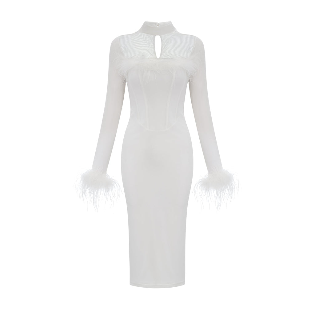 Désirée kuş tüyü maksi elbise