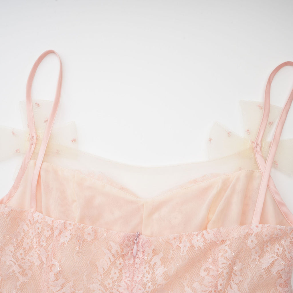 Safran dantel mini elbise