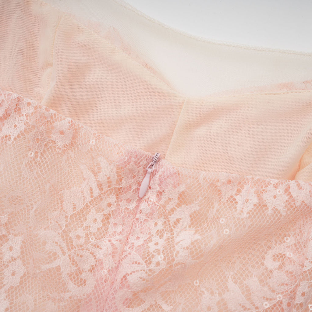 Safran dantel mini elbise