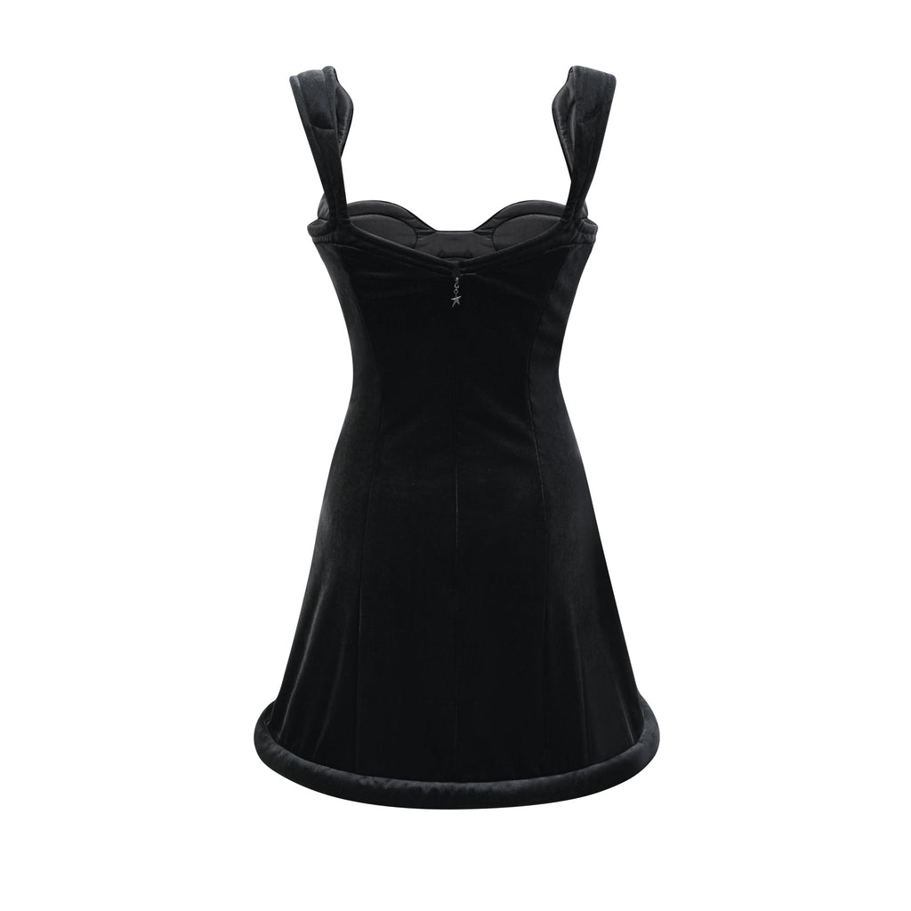 Rowena asimetrik kadife mini elbise