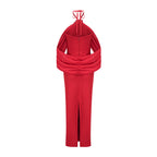 Rozet çiçek maksi elbise