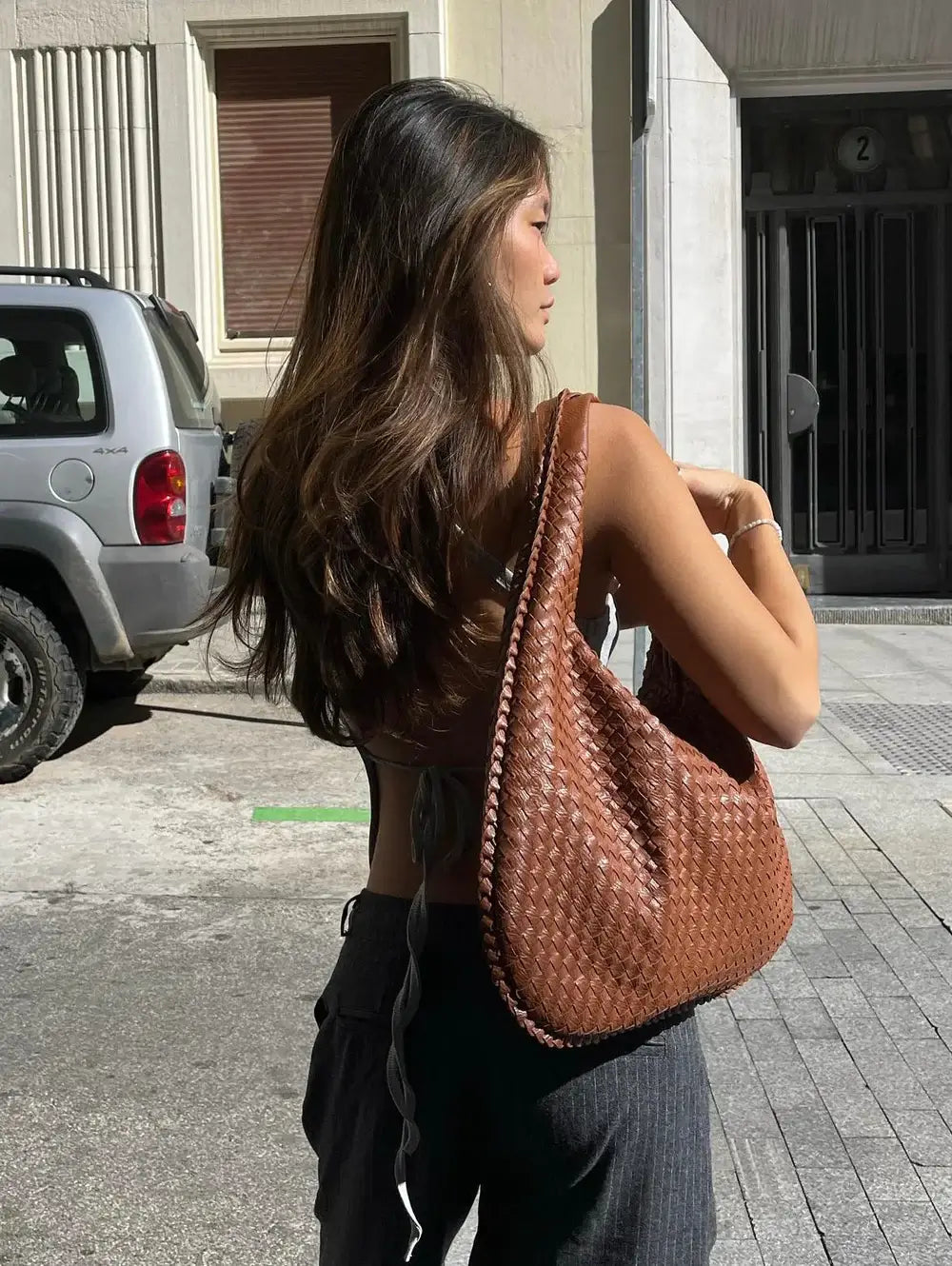 Woven Büyük Boy Vegan Deri Çanta