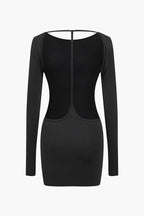 Katı Sırtı Açık Uzun Kollu Mini Elbise