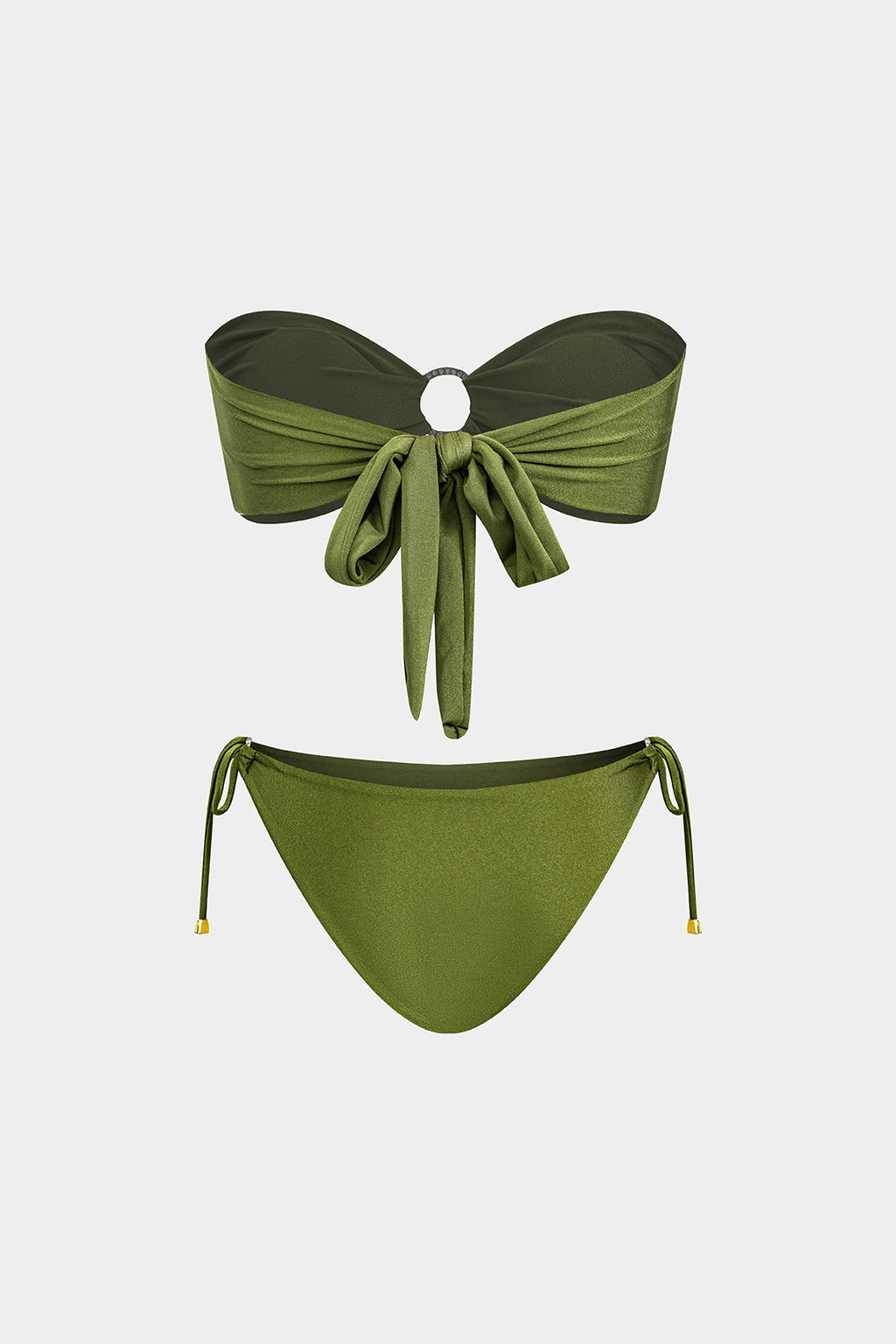 Metalik Strass Büzgülü Bağlamalı Sırt Dekolteli Bikini Takımı