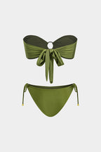 Metalik Strass Büzgülü Bağlamalı Sırt Dekolteli Bikini Takımı