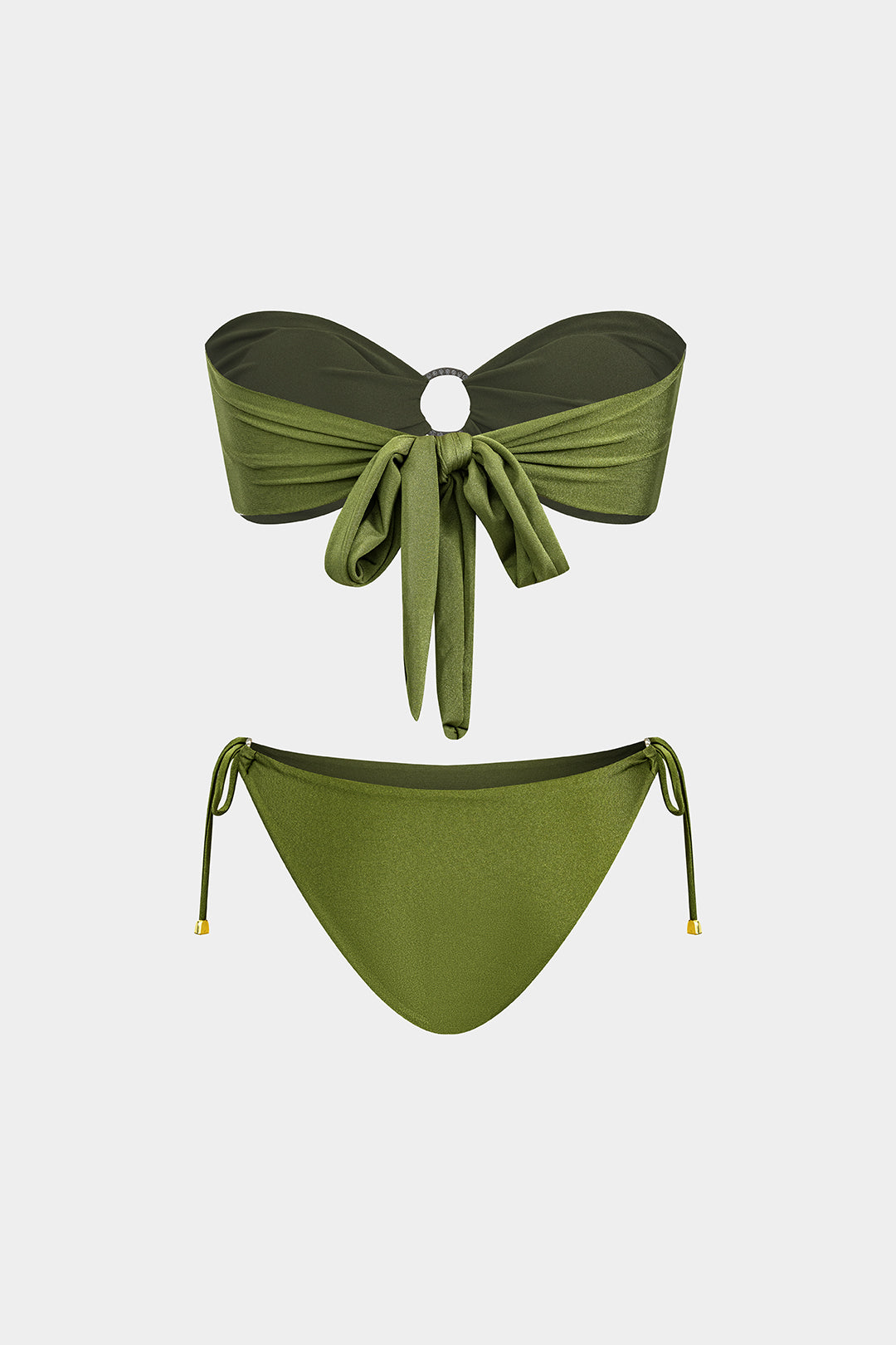 Metalik Strass Büzgülü Bağlamalı Sırt Dekolteli Bikini Takımı