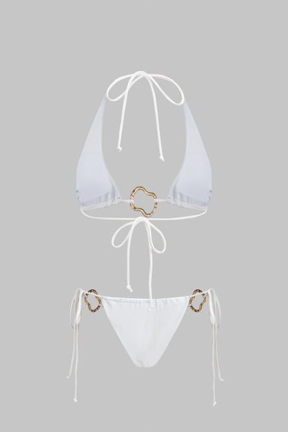 Metalik Dekorlu Büzgülü Bağlamalı Sırtı Açık Bikini Takımı