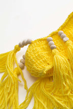 Sırt Açık Tüy ve Boncuk Detaylı Bikini Takımı