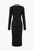 Uzun Kollu Düğmeli Cepli Örgü maksi Elbise