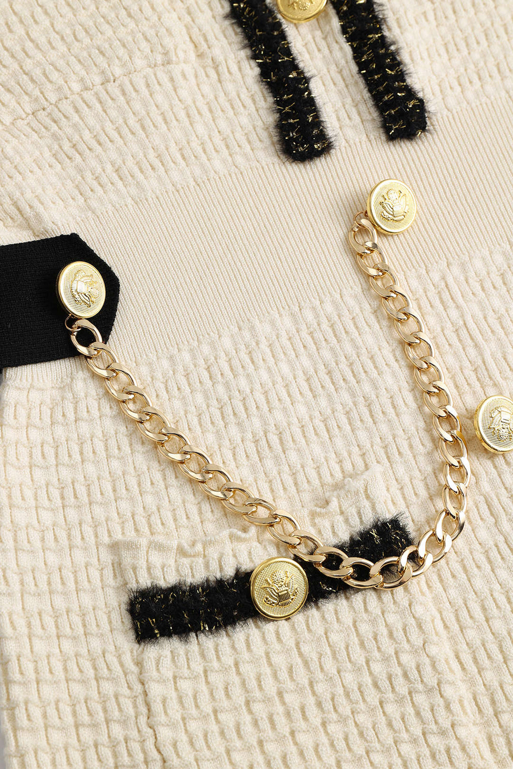 Örgü Zincir Düğmeli Uzun Kollu midi Elbise