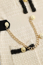 Örgü Zincir Düğmeli Uzun Kollu midi Elbise