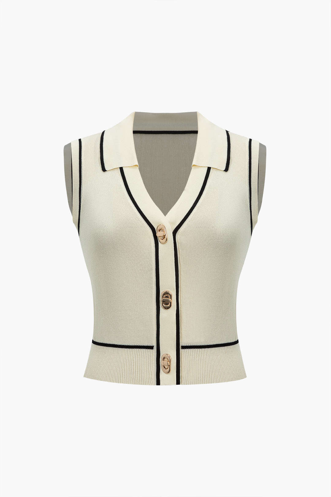 Örgü Renk Bloklu Düğmeli Yelek