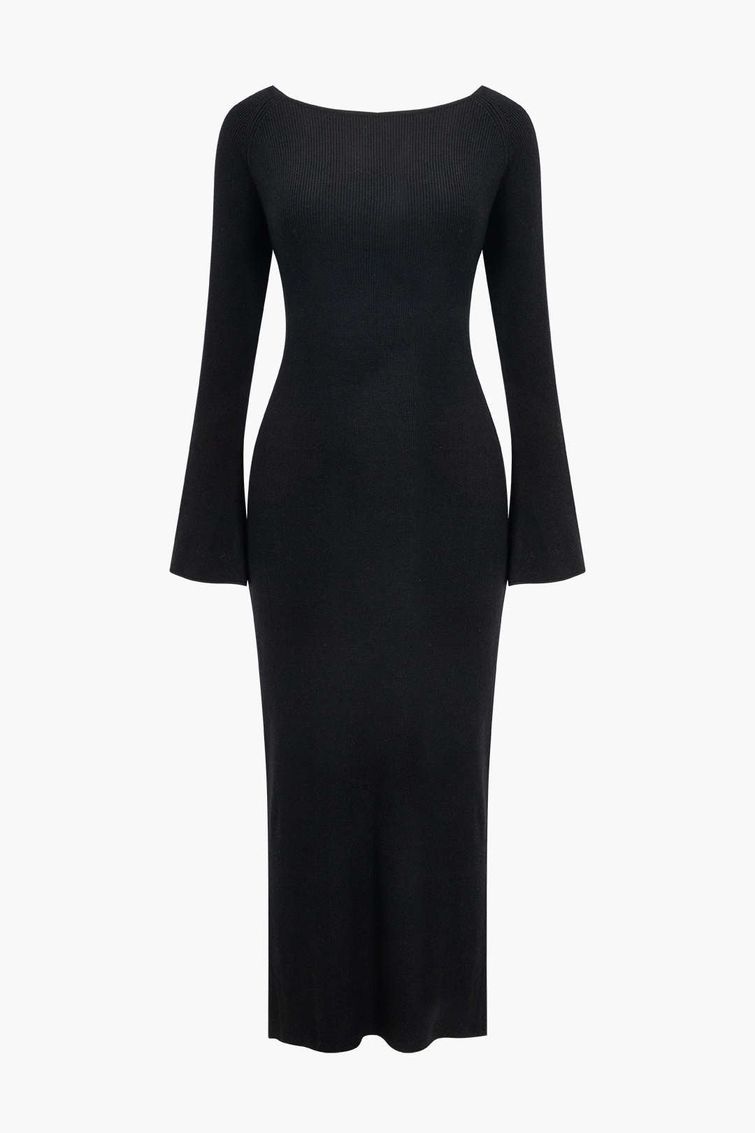 Katı Örgü Çan Kollu Bağcıklı Sırtı Açık maksi Elbise