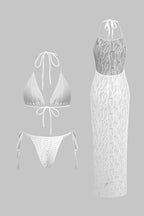 Halter Yaka Bikini ve Mayo Eteği Pareo Takımı
