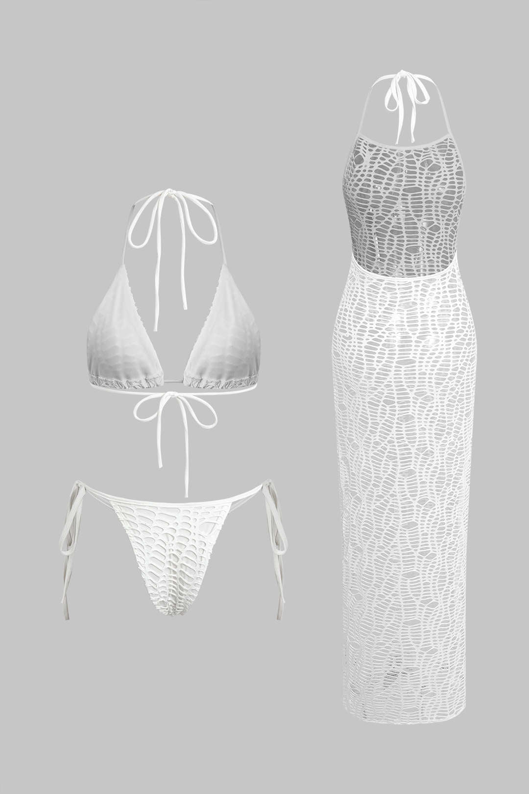 Halter Yaka Bikini ve Mayo Eteği Pareo Takımı