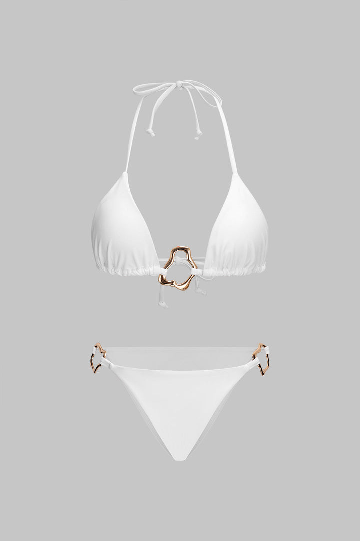 Metalik Dekorlu Büzgülü Bağlamalı Bikini Takımı