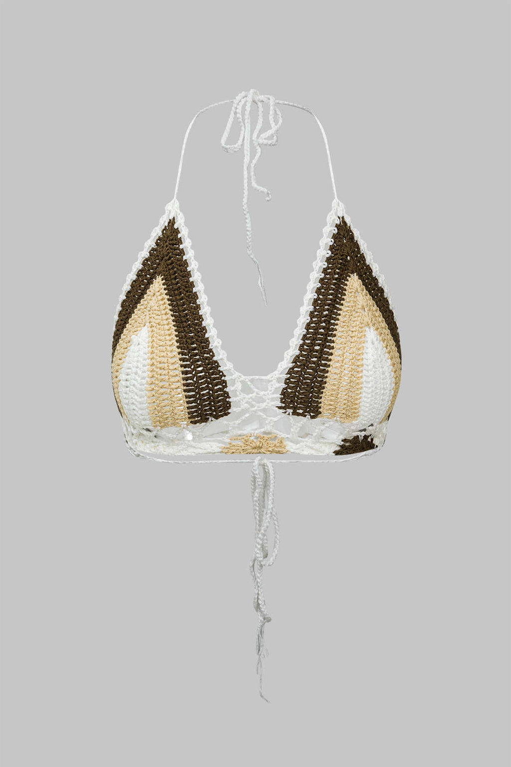 Kontrast Örgü Hollow-Out Bağcıklı Atlet ve Mayo Eteği Pareo Takım