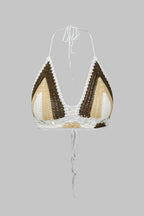 Kontrast Örgü Hollow-Out Bağcıklı Atlet ve Mayo Eteği Pareo Takım