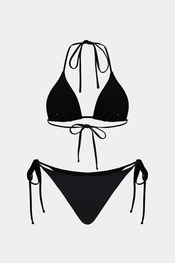 Strass Detaylı Bağlamalı Sırt Dekolteli Bikini Takımı