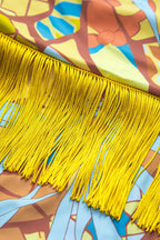 Tropikal Desenli Püsküllü Sırt Dekolteli Bikini Takımı