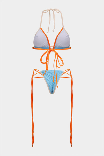 Kontrast Büzgülü Bağlamalı Bikini Takımı