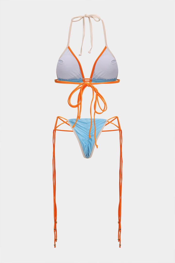 Kontrast Büzgülü Bağlamalı Bikini Takımı