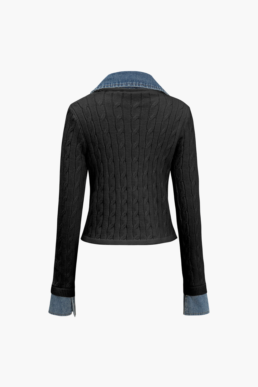 Örgü Patchwork Denim Uzun Kollu Üst