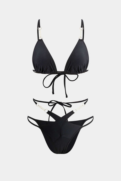 Buruşuk İnci Çapraz Bağcıklı Bikini Takımı