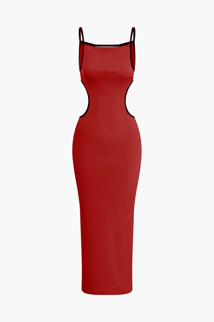 Kontrast Kesimli Sırtı Açık Slip maksi Elbise