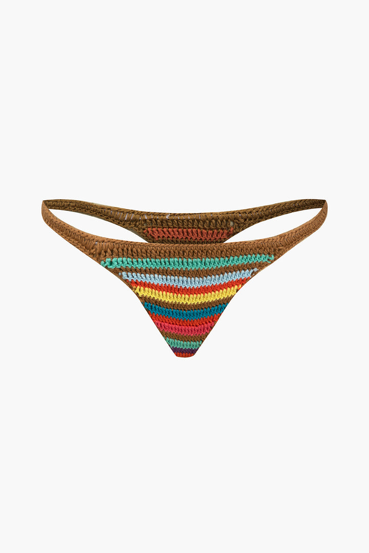 Gökkuşağı Desenli Şeritli Tığ İşi Bikini Takımı
