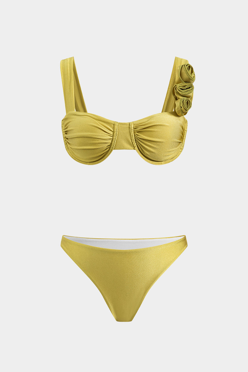 3D Çiçek Büzgülü Bikini ve Mayo Eteği Pareo 3 Parça Takım