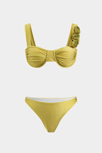 3D Çiçek Büzgülü Bikini ve Mayo Eteği Pareo 3 Parça Takım