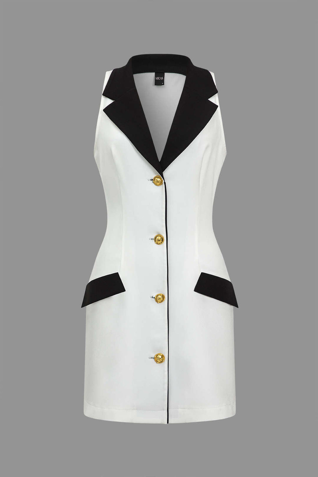 Kontrast Düğmeli Mini Elbise