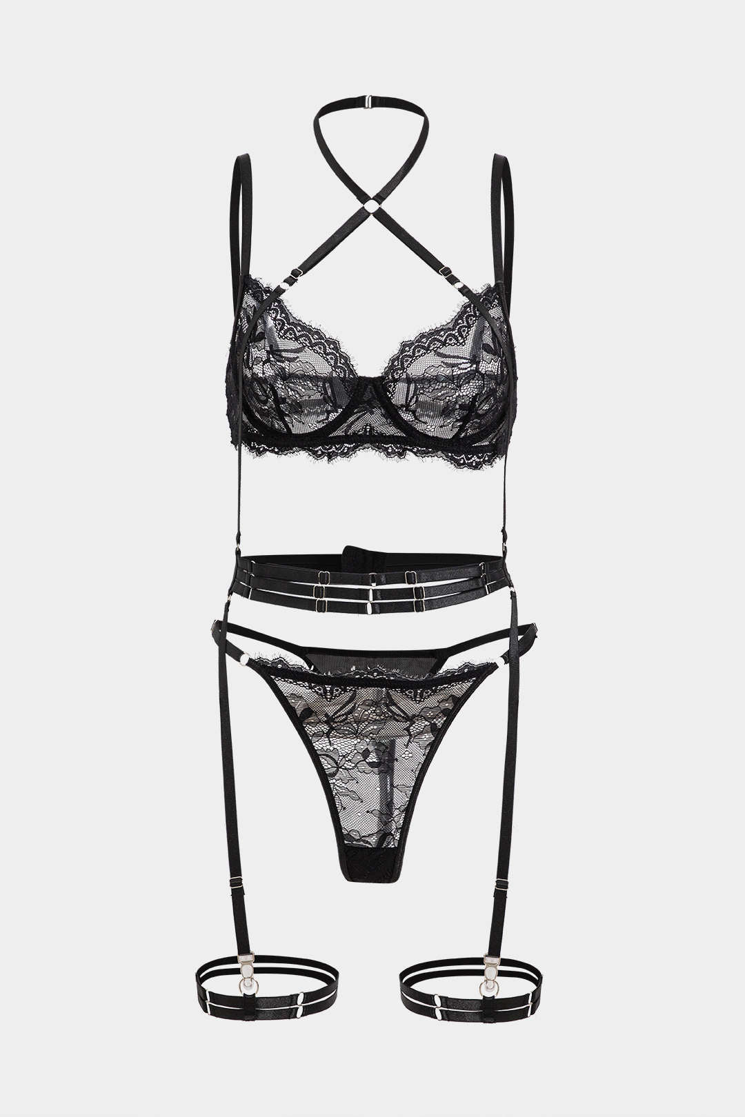 Dantel Nakışlı Çapraz Detaylı Bustiyer Jartiyer Takımı