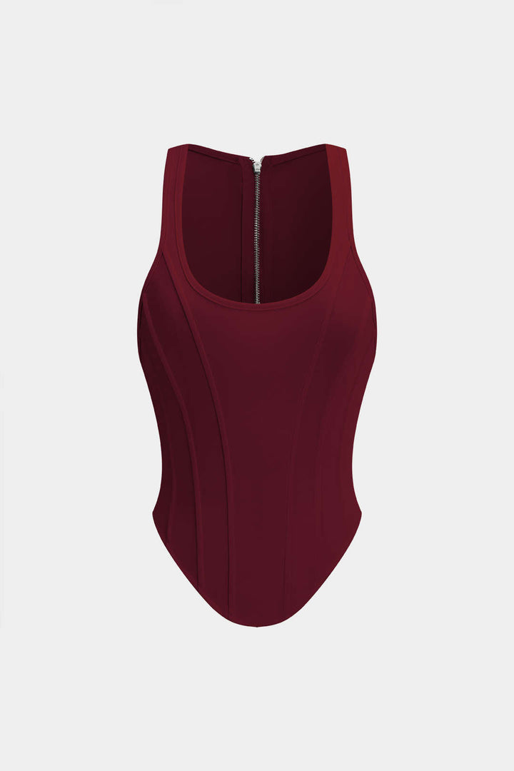 Fermuarlı Bağlamalı Korseli Bel Tank Top