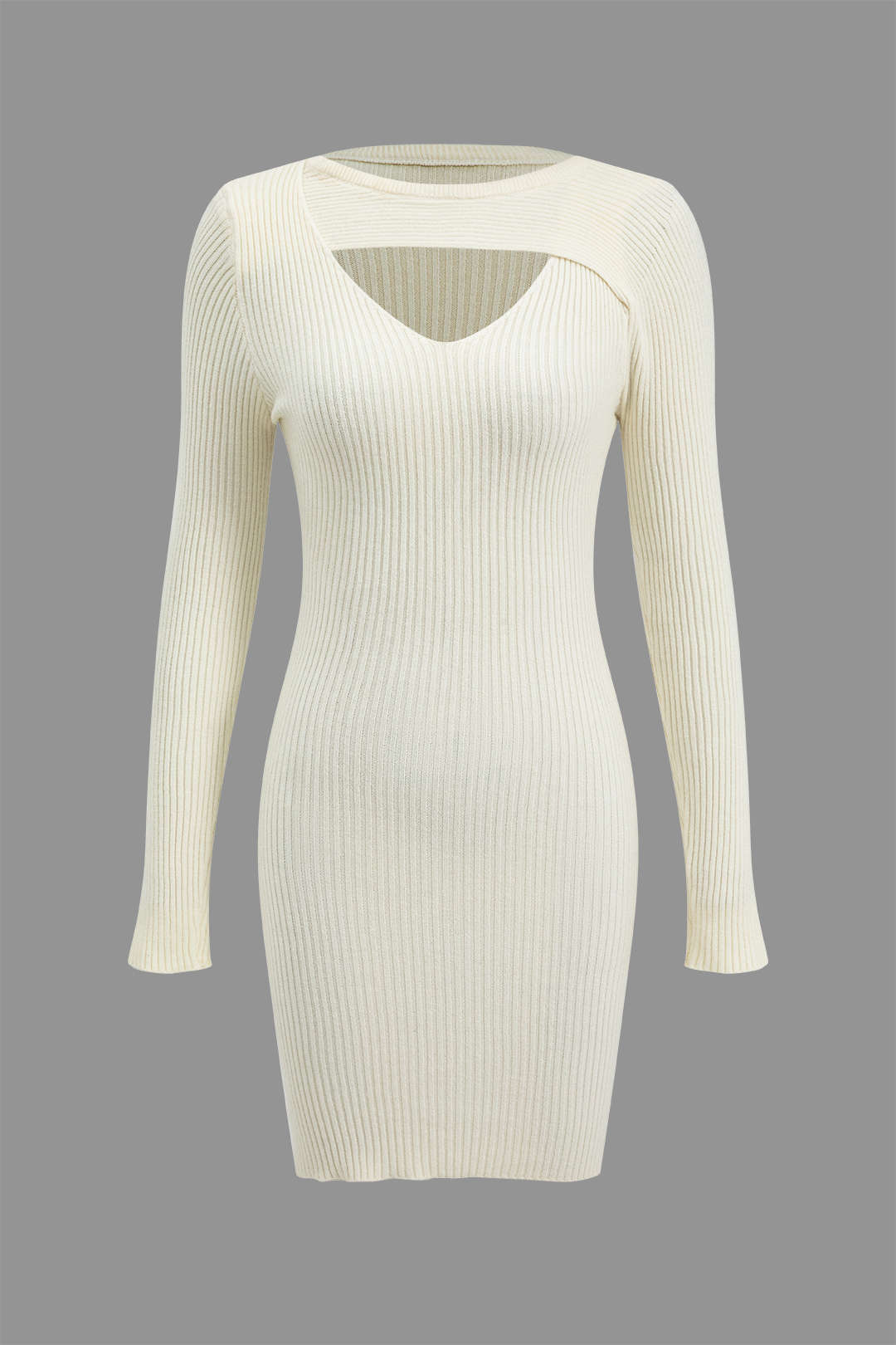 Katı Kazak Kesilip Uzun Kollu Mini Elbise