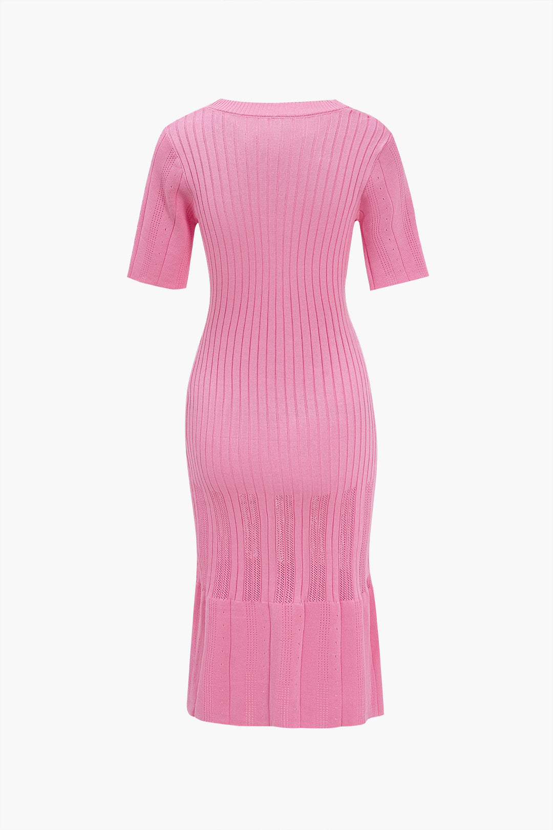 Katı Örgü Düğmeli Yuvarlak Yaka Kısa Kollu maksi Elbise