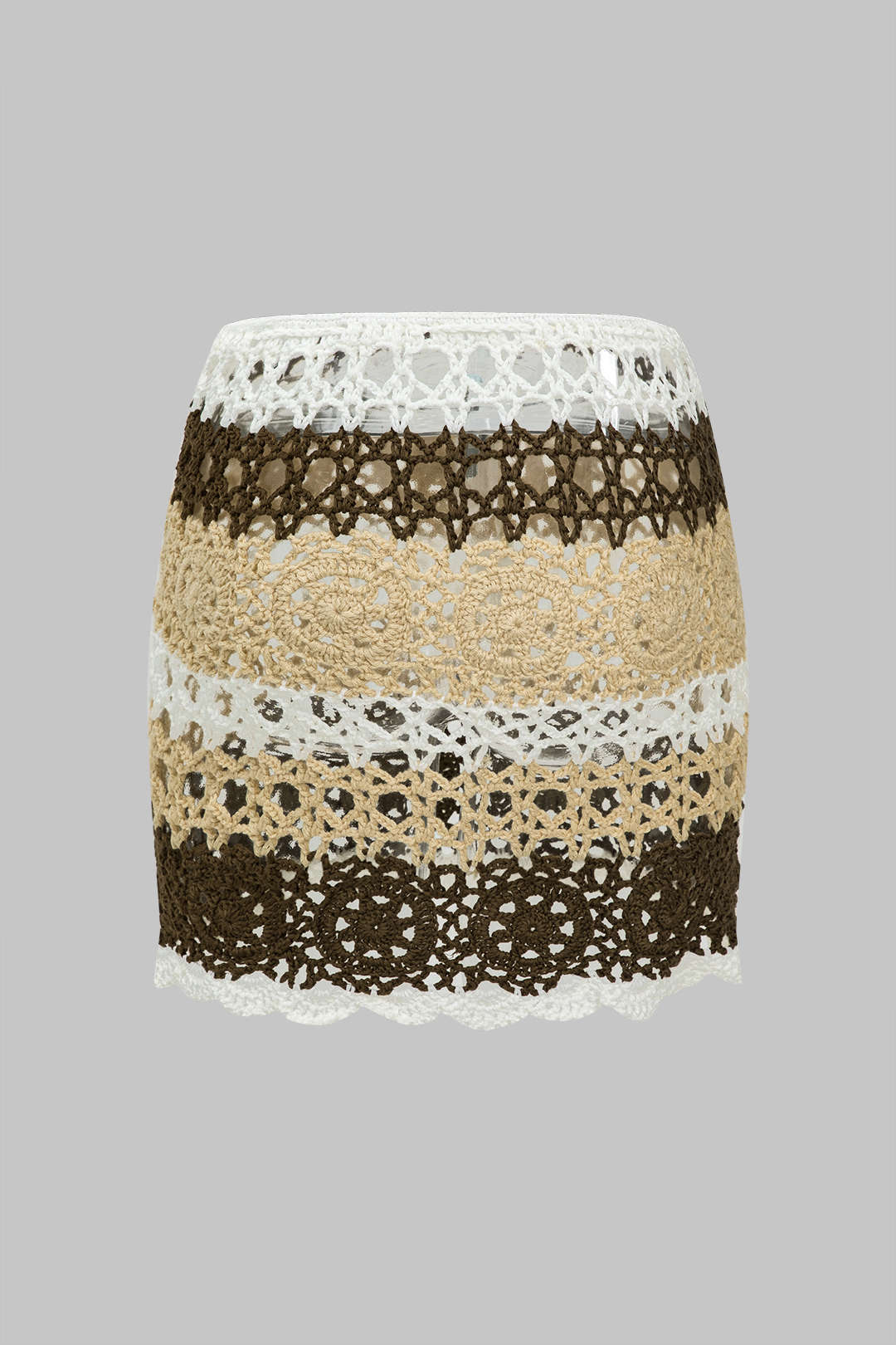 Kontrast Örgü Hollow-Out Bağcıklı Atlet ve Mayo Eteği Pareo Takım