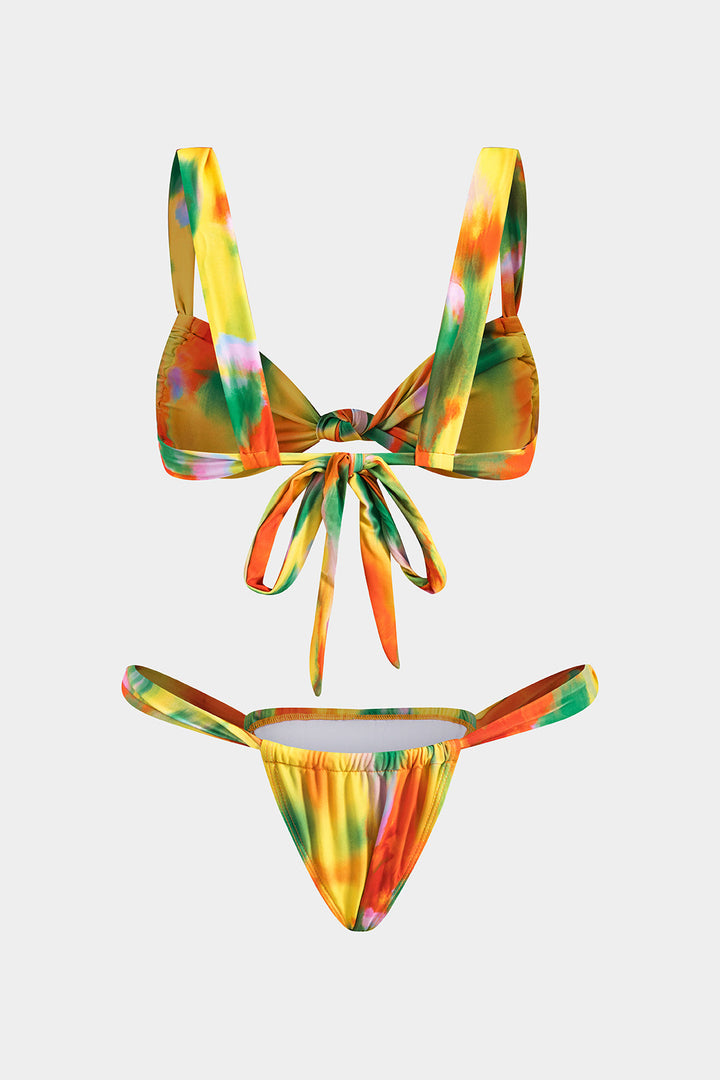 Tie Dye Desenli Büzgülü Dönme Kırma Bağlamalı Bikini Takımı