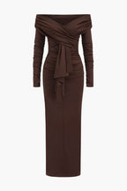 Omuzları Dantelli Drapeli maksi Elbise