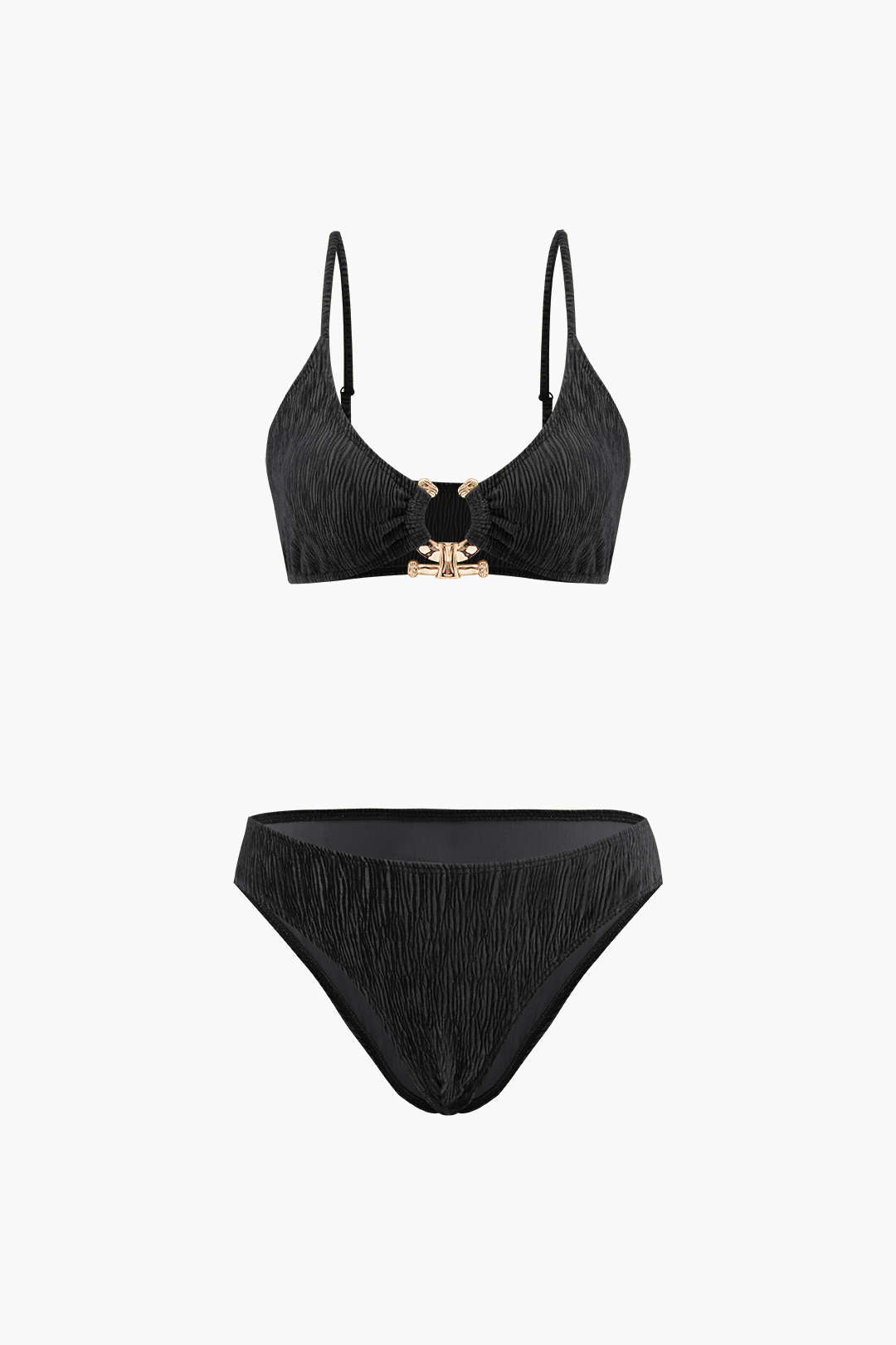 Kadife Dokulu U Yüzük Bikini ve Mayo Eteği Pareo 3 Parça Takım