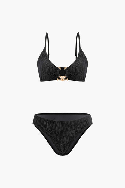 Kadife Dokulu U Yüzük Bikini ve Mayo Eteği Pareo 3 Parça Takım