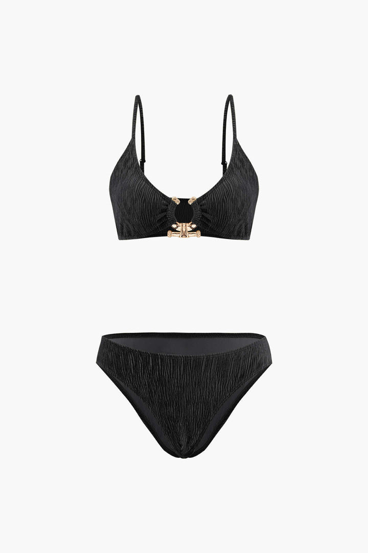 Kadife Dokulu U Yüzük Bikini ve Mayo Eteği Pareo 3 Parça Takım