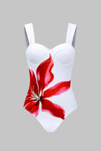 Desenli Büstiyer Karın Toparlayıcı Tek Parça Mayo ve Mayo Eteği Pareo Takımı