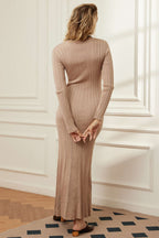 Renk Bloklu Desenli Örgü Düğmeli Metalik Cepli maksi Elbise