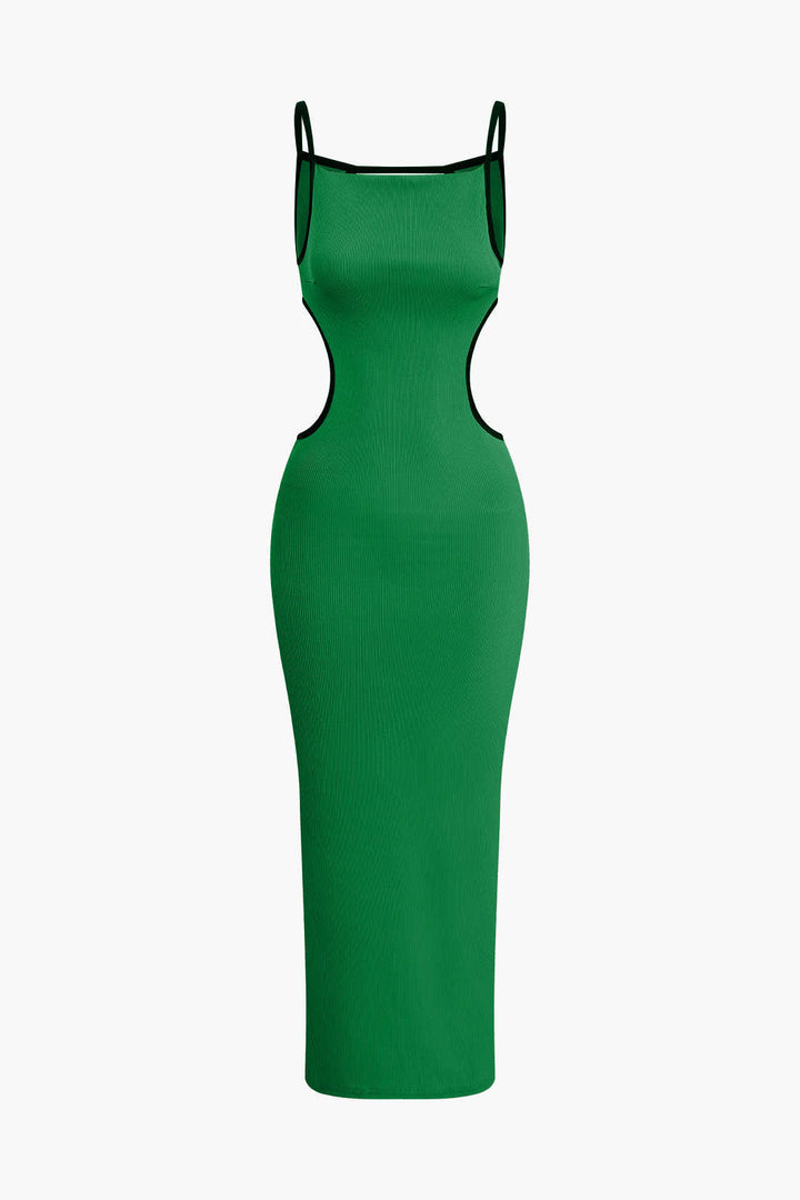 Kontrast Kesimli Sırtı Açık Slip maksi Elbise