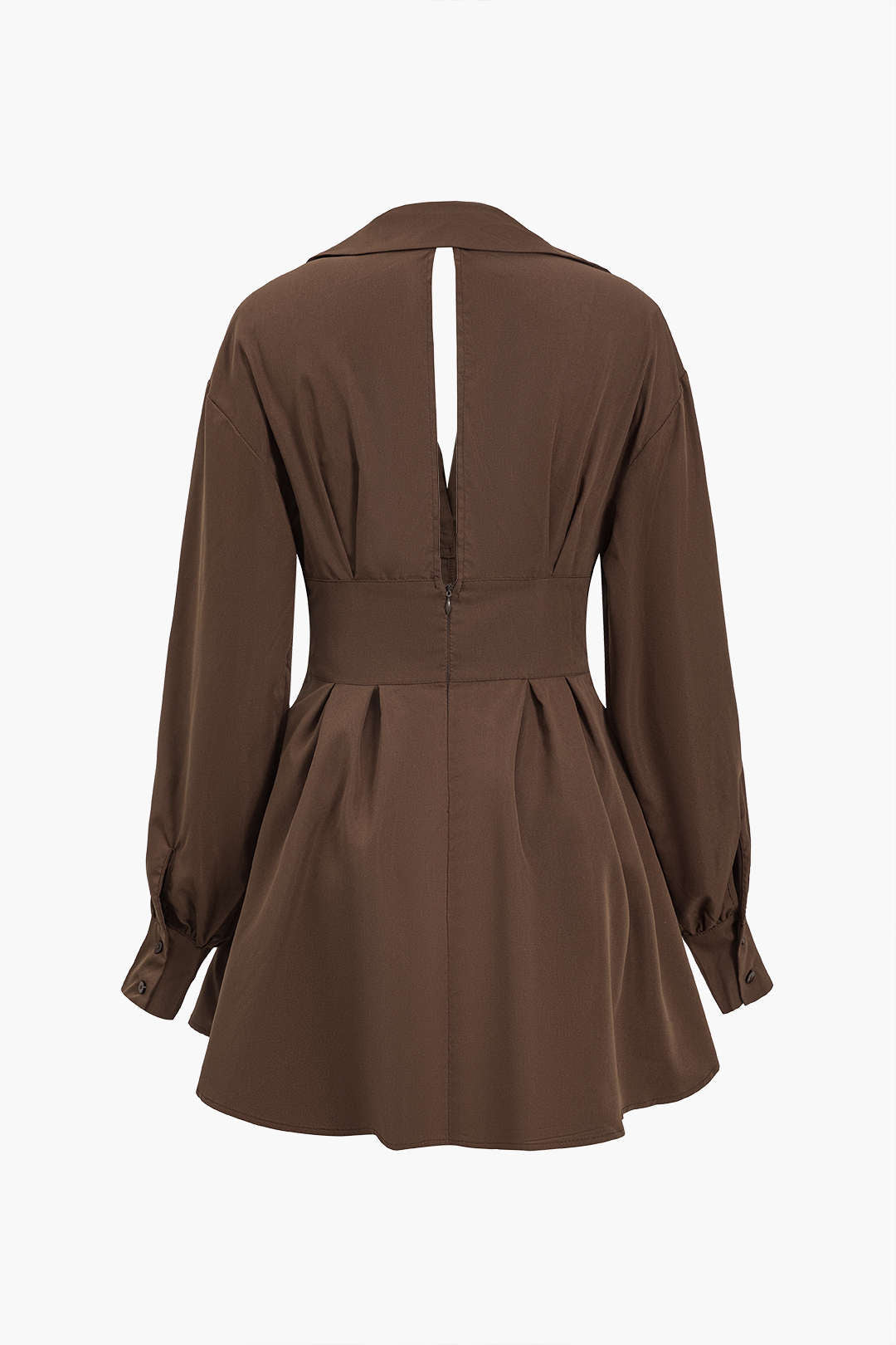 Kesilip Çıkarılmış Bağcıklı Uzun Kollu Mini Elbise