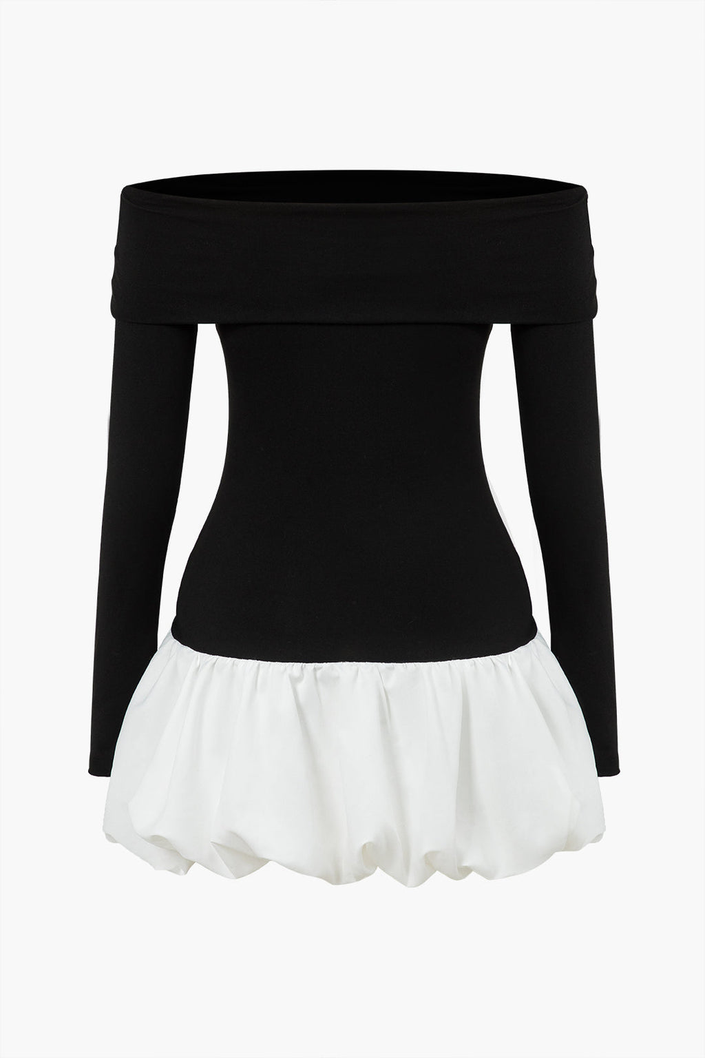 Düşük Omuz Patchwork Mini Elbise