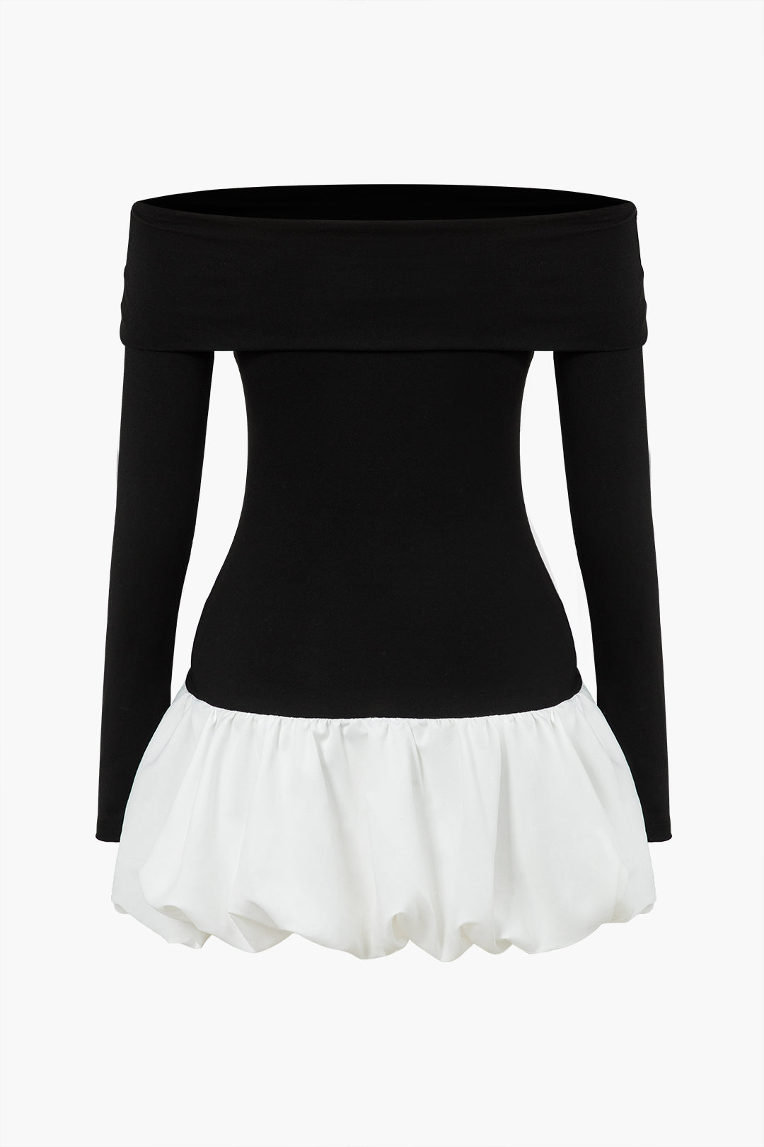 Düşük Omuz Patchwork Mini Elbise