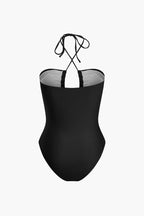 Karın Kontrol Bağcıklı Halter Büzgülü Tek Parça Mayo